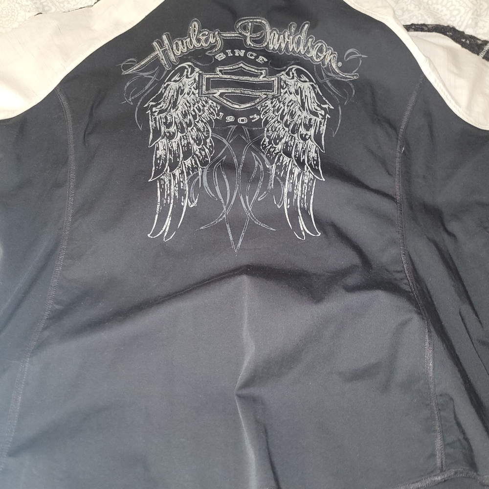 Lot of 2 zippered womens harley davidson garage mechanic top